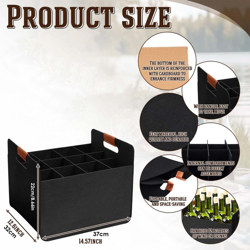 12 Bottle Felt Wine Carrier Tote Reusable Grocery Bags  Felt Red Wine Storage Bag For Travel Camping Picnic Protective Wine Bag