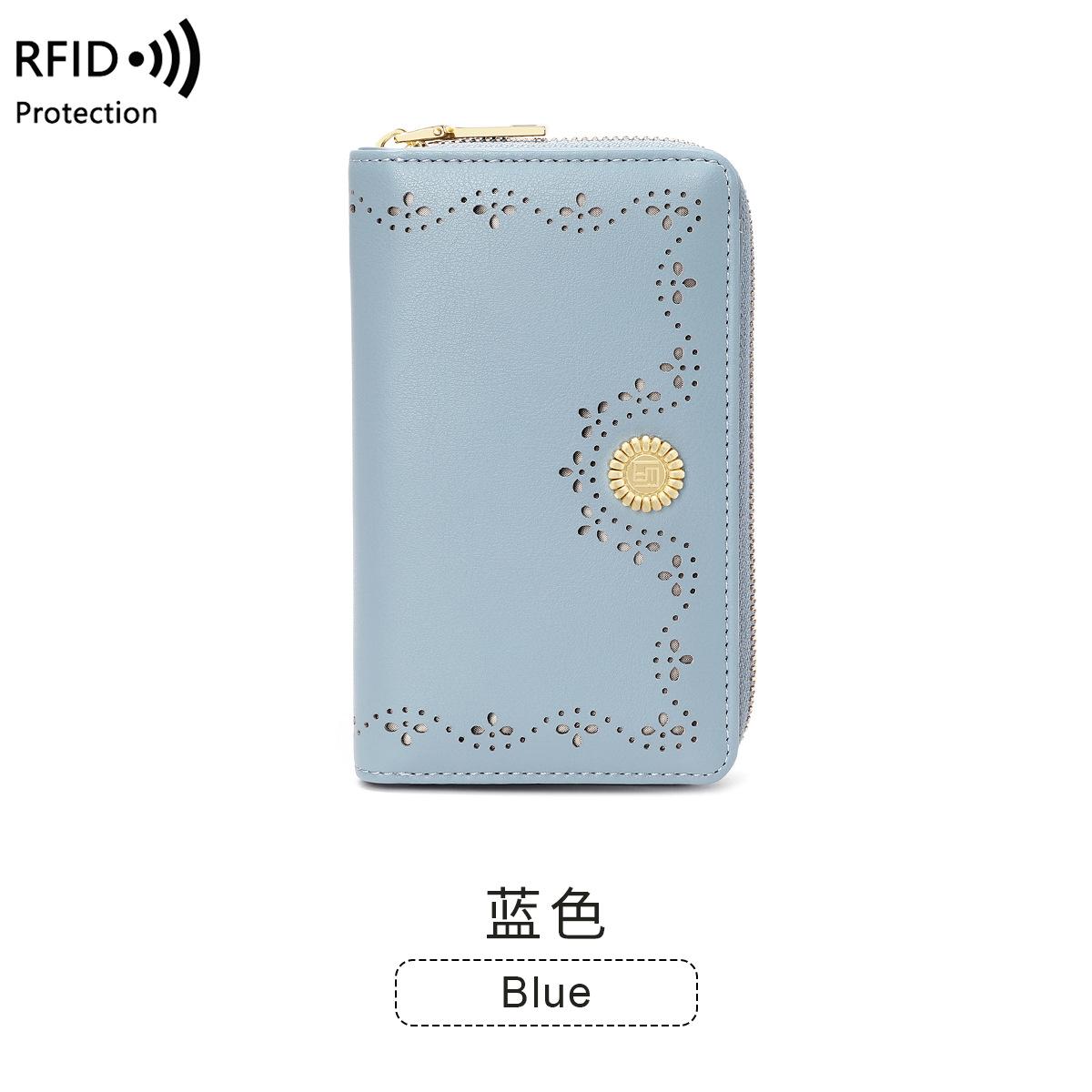 

Новый женский кошелек-кисть с защитой от кражи, полый дизайн, кошелек на молнии, ретро, средний и длинный кошелек синий