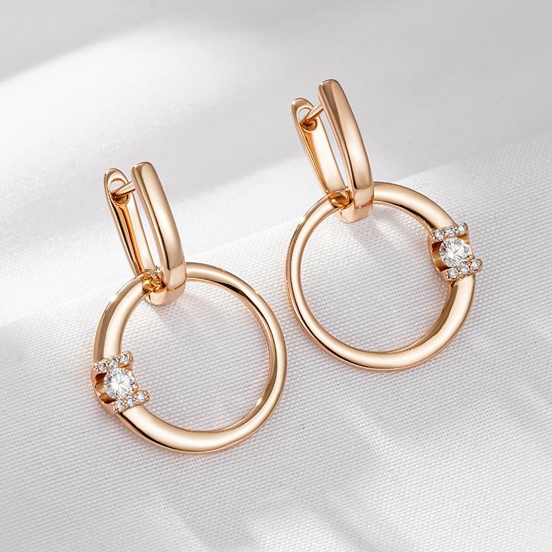 Fashion  Rose Gold Color Glossy Hollow Round Drop Earring For Women Unusual Shiny Natural Zircon Daily Fine Jewelry