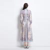 Summer Autumn Women Vintage Print Designer Runway Dress Stand Collar Single Breasted Long Maxi Holiday Party Dresses with Belt
