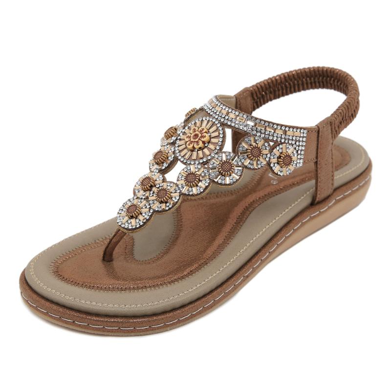 

Fashion Bohemian Simple European And American Flat Clip Fit Rhinestone Comfort Sandals Women s Ethnic Style Leisure And Comfortable 36