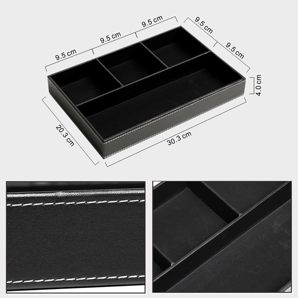 Storage Tray With 5 Compartments Durable Faux Leather Nightstand Organizer Tabletop Tray For Keys Pocket Glasses Stationery