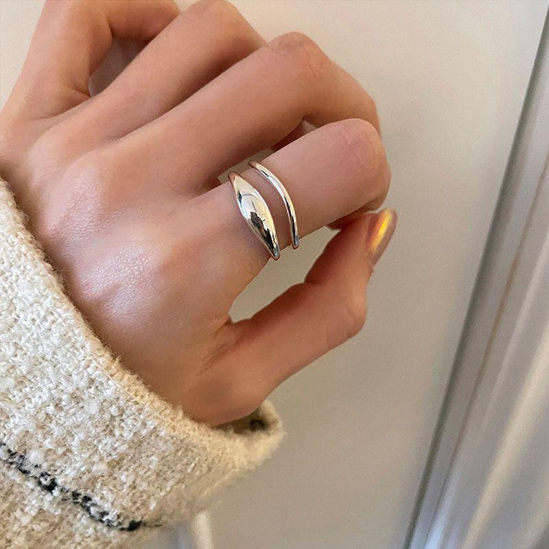 Adjustable Geometric Open-Face Sterling Silver Pearl Ring for Women Adjustable