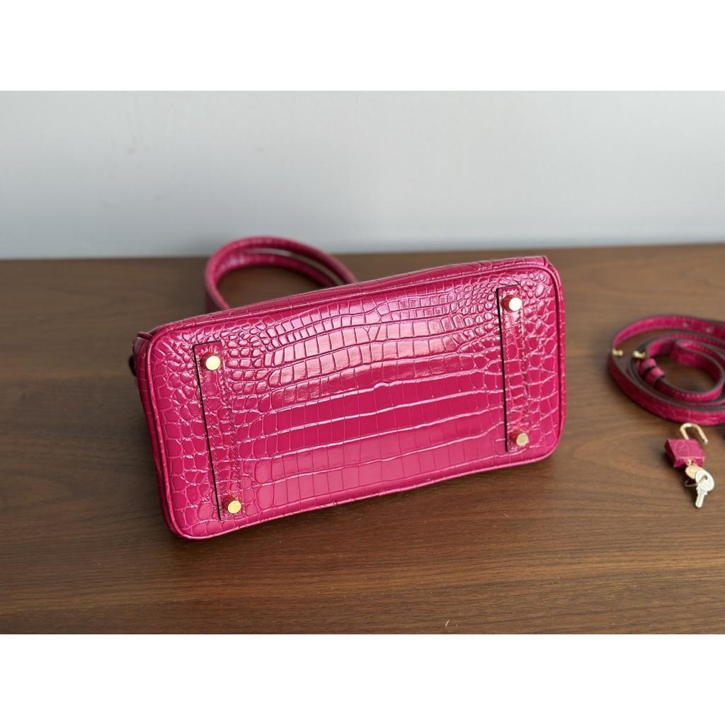 Popular Crocodile Pattern Horizontal Plate Platinum 30cm Genuine Leather Women's Bag, European and American Fashion Cowhide Large Bag, Commuter