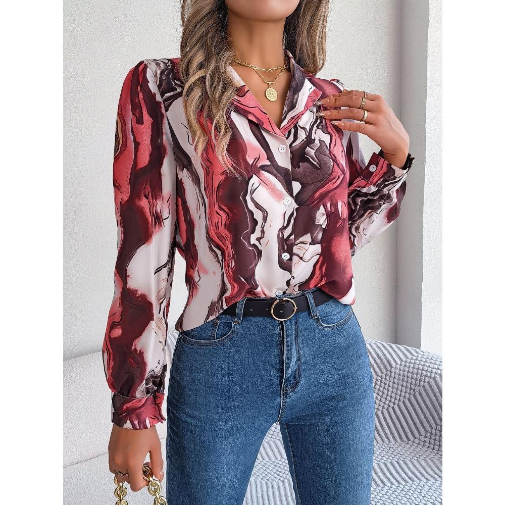 Autumn Winter Contrasting Color Shirts Women 2025 Casual Notched Long Sleeve Single Breasted Blouse Elegant Office Lady Clothes