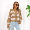 Women S V Neck Lantern Sleeve Contrast Color Short Cardigan Sweater Coat