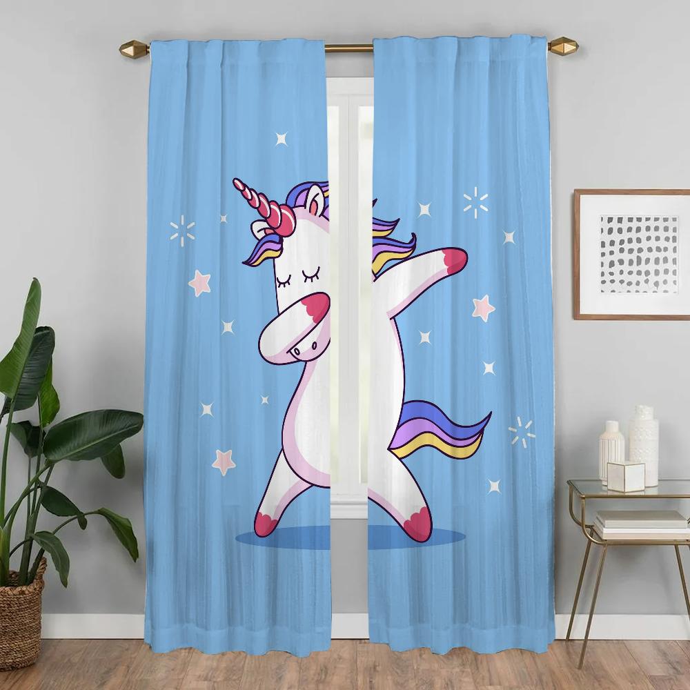 Elegant Room Curtains for Camera Cute Cartoon Unicorn Partition Living Room Curtain Tulle for Bedroom Halloween Decoration Child