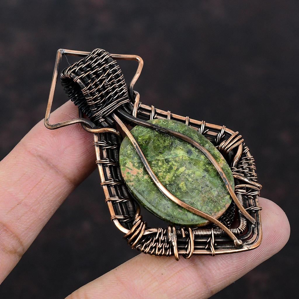Unakite Pendant Copper Wire Wrapped Jewelry Original Gemstone Pendant Ethnic Jewelry Handmade Wire Wrapped Pendant Copper Pendant For Gift