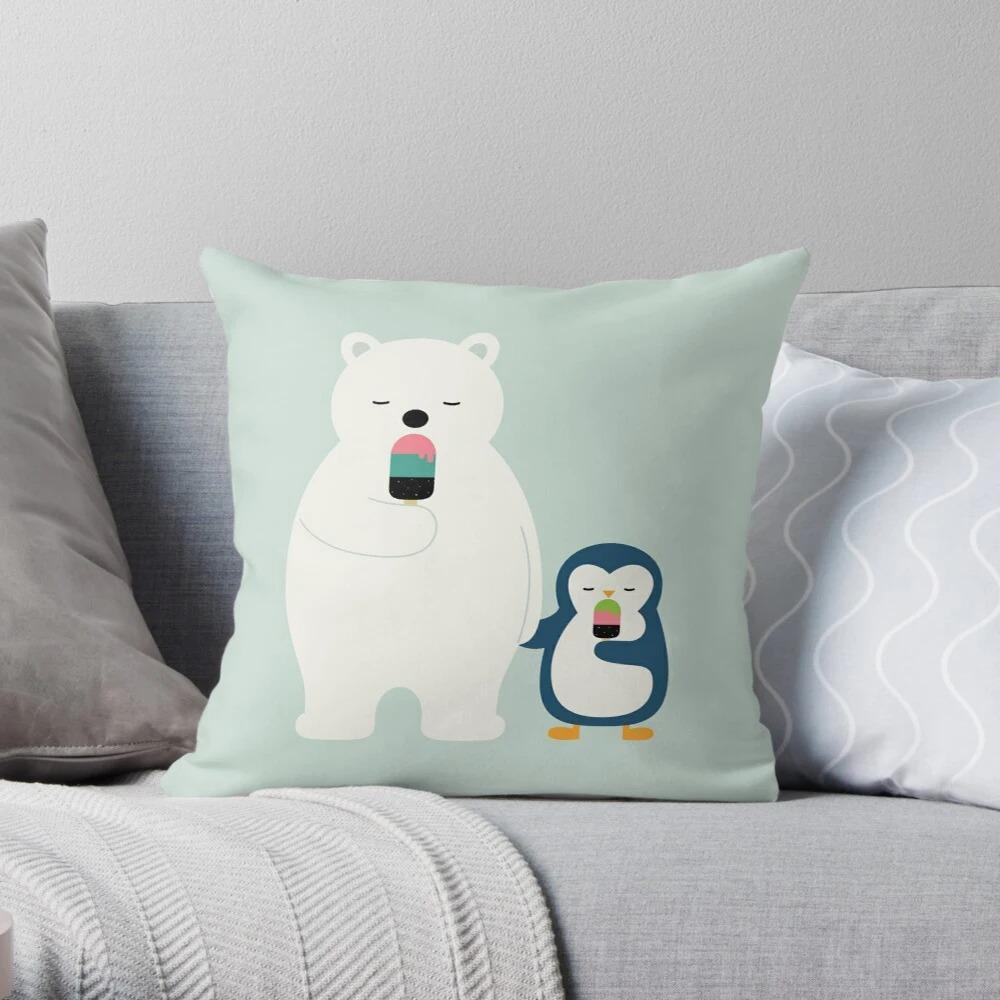 Büro Dekokissenbezug Cartoon Tier Pinguin Eisbär Druck Dekorativer Heimkissenbezug Quadratisch