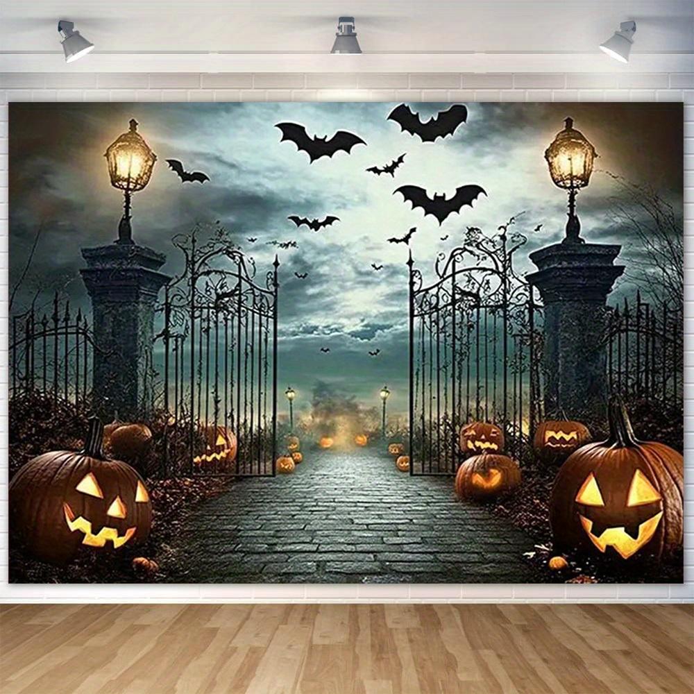 1 Halloween photography background with pumpkin and bat - terrifying ghost house scenery Halloween decoration 150X100