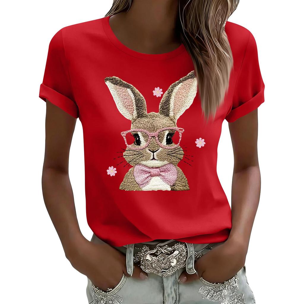 Women's Casual Printed T-Shirt Round Neck Pullover Short Sleeve Top
