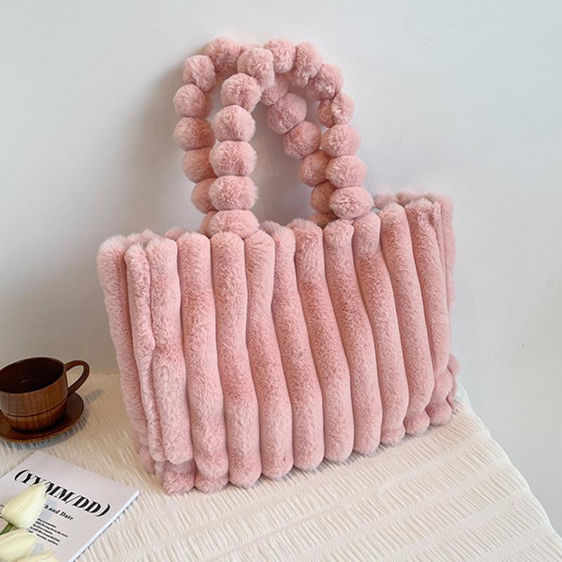 

Модельерская большая сумка из искусственного меха для женщин, сумки осень-зима, плюшевые сумки через плечо через плечо 38x13x27cm розовый