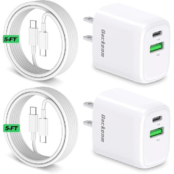 iPhone 16 Charger, 2-Pack 20W Dual Port USB C Charger Block with 2-Pack 5FT Type C to C Cable, Type C Charging Block for iPhone 16/16 Pro/15/15