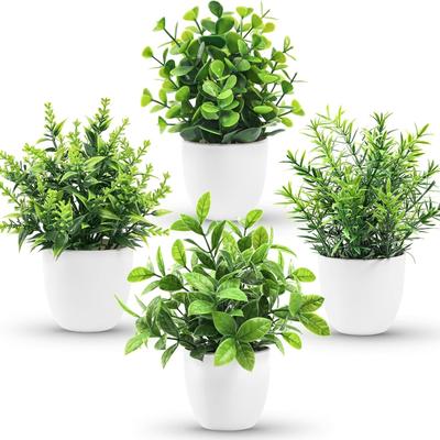Der Rose Faux Plants Indoor, 4 Pack Small Fake Plants Mini Artificial Plants In Pots for Home Office Shelf Farmhouse Bathroom Decor