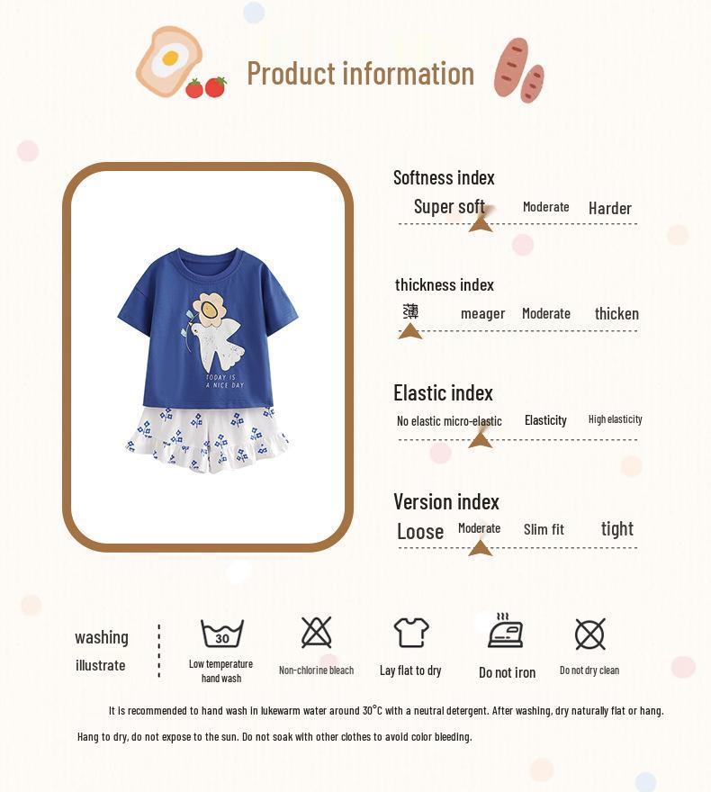 Malwee Girls' European & American Summer Two-Piece Set: Cute Round Neck Short Sleeve for Girls