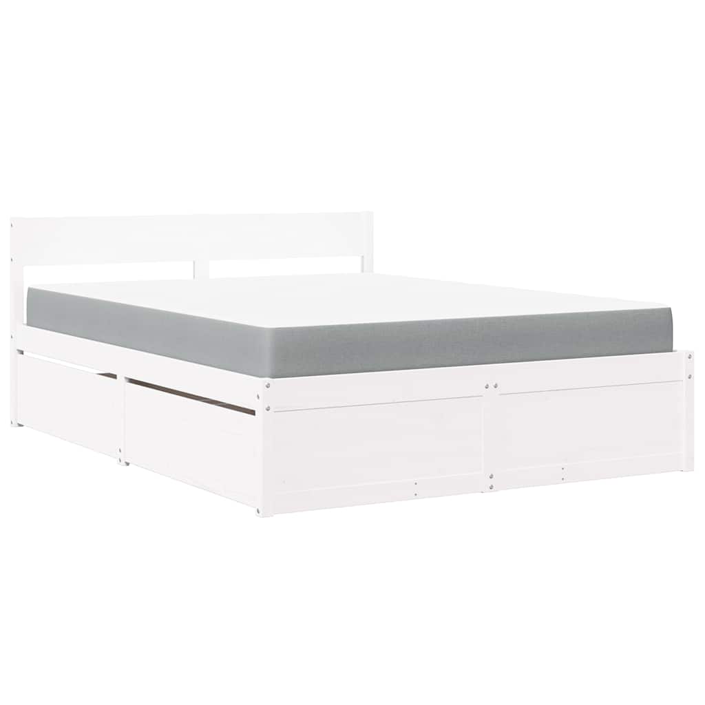 Bed with Drawers and Mattress White 140x200 Cm Solid Wood