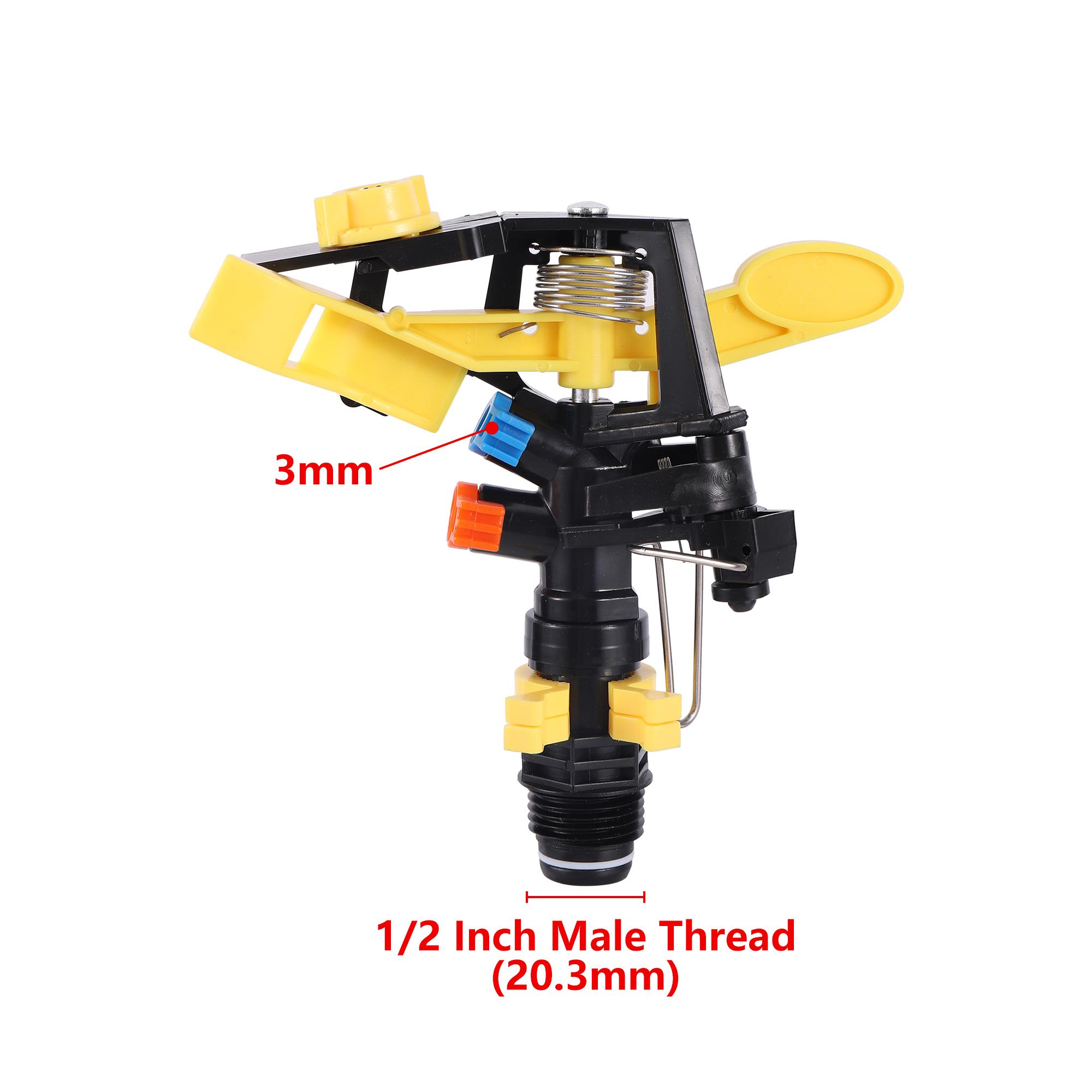 

Ударная форсунка с двойным выходом, вращающаяся на 360 градусов, вращающаяся струя, сельскохозяйственные и садовые спринклеры для орошения, наружная резьба 1/2 дюйма