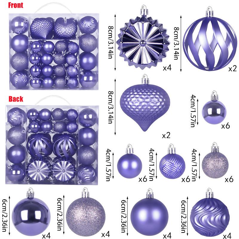 48-Piece Irregular Christmas Ball Ornament Set - 4, 6, 8cm Shiny Decorations