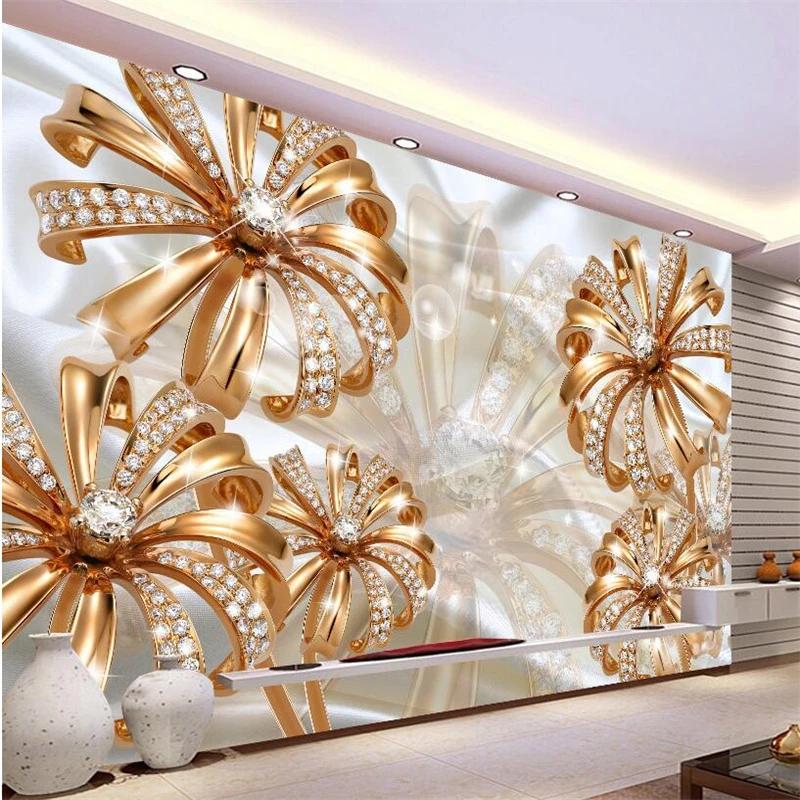 

Wallpaper European Gold Diamond Flower 3d Mural Soft Bag Jewelry Sofa Background Wall Paper 200 cm(W) x 140 cm(H)