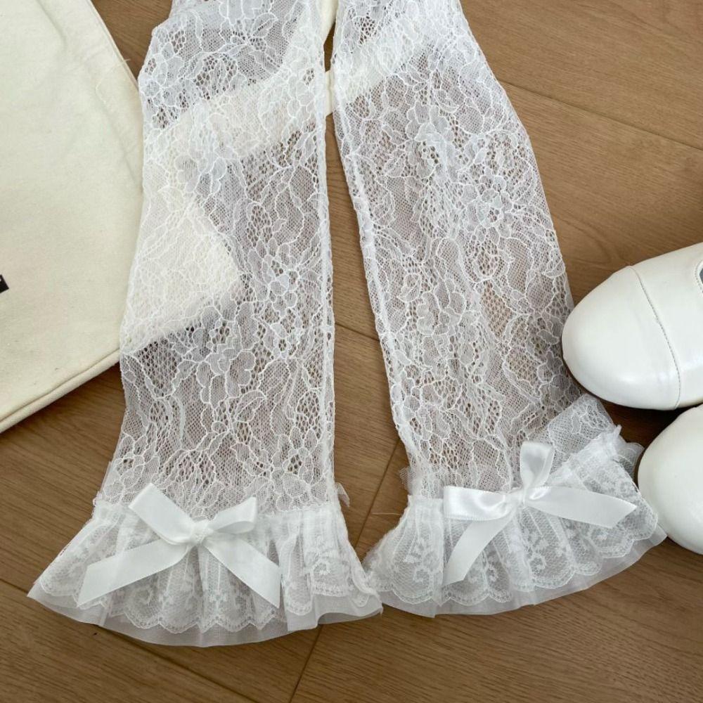 Bow Ruffle JK Calf Long Socks Mesh Mid-tube Stockings Fashion Lace Flower Stockings Women