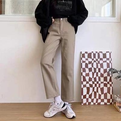 Spring Khaki Jeans Women Vintage Stretch High Waist Denim Plus Size Jeans Autumn Streetwear Harajuku Straight Pants