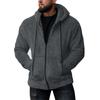 Men's Double-sided Plush Cardigan Zipper Hat Thermal Jacket Solid Coat