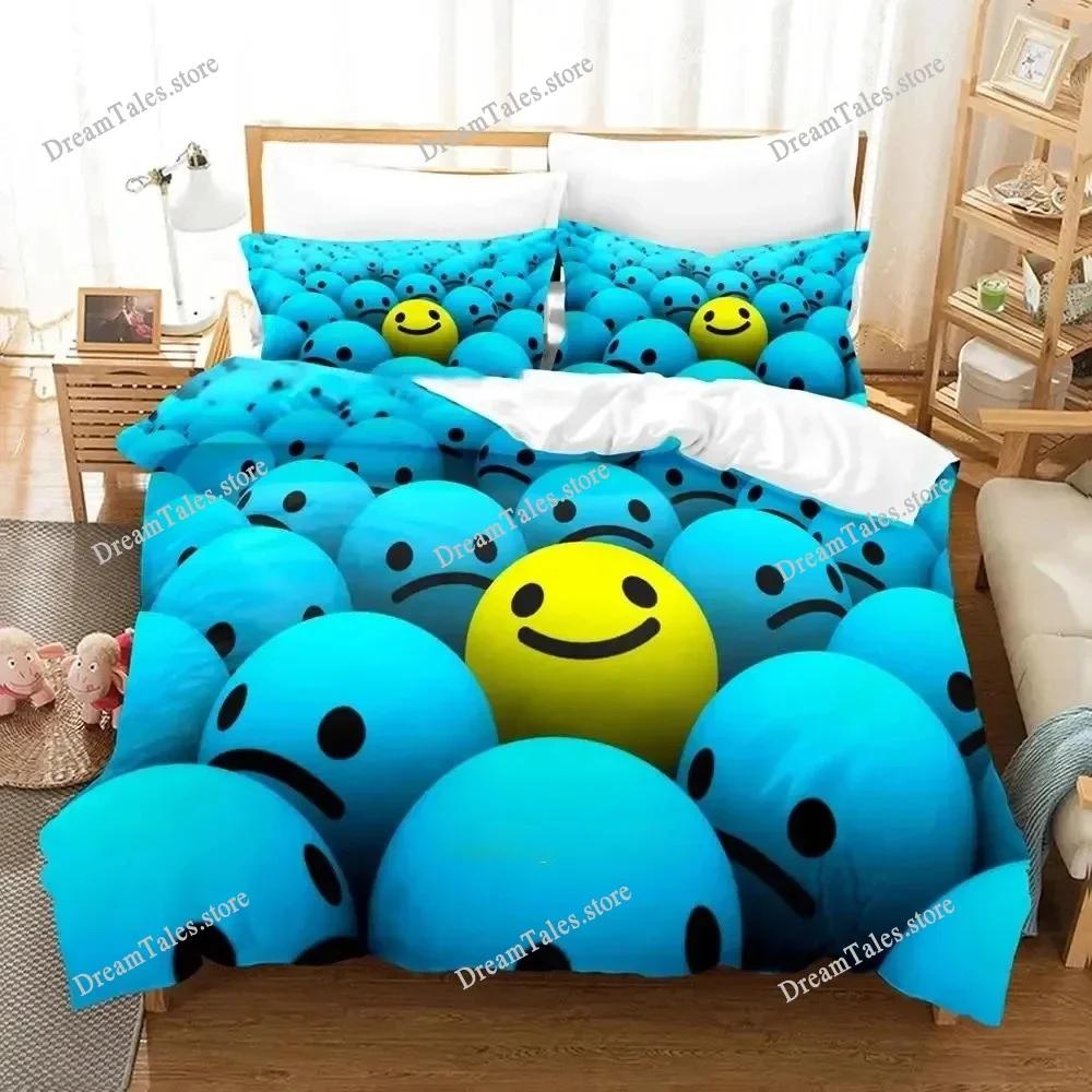 Cartoon Smiley Bedding Set Duvet Cover Bed Set Quilt Cover Pillowcase Comforter King Queen Size Boys Adult Bedding Set
