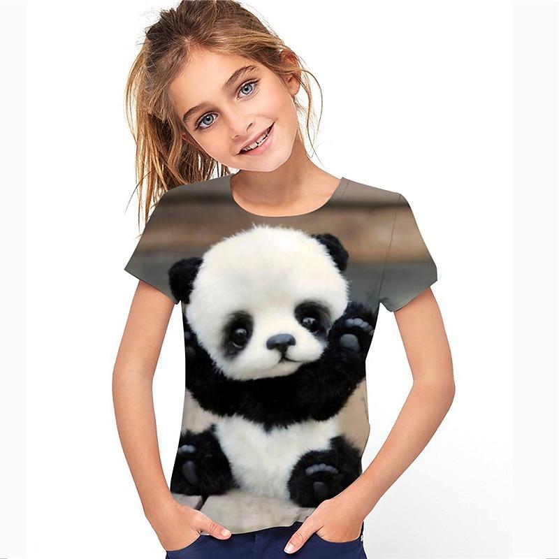 

Kids Girls T shirt Animal Outdoor 3D Print Short Sleeve Active 3-12 Years Spring Black 110cm
