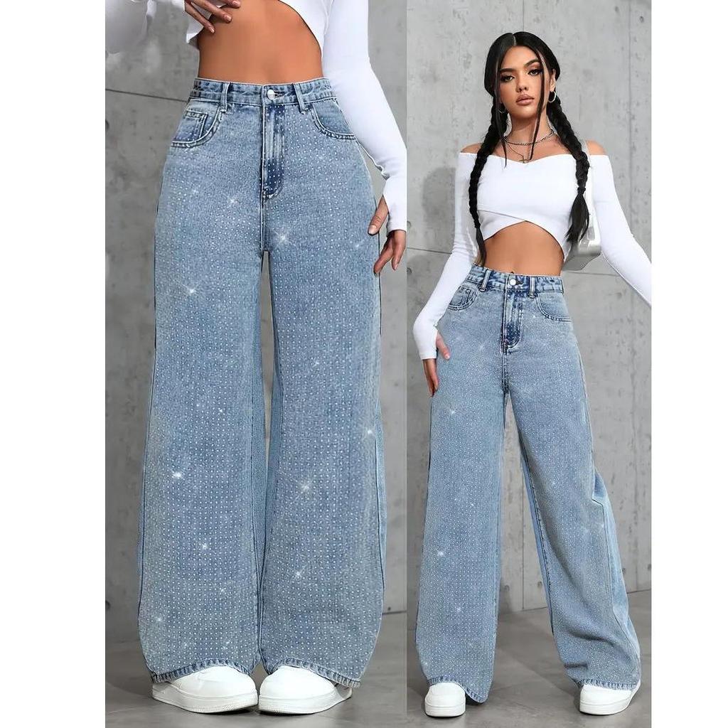 Women's Plus Size Stretch Denim Jeans with Rhinestone Embellishments
