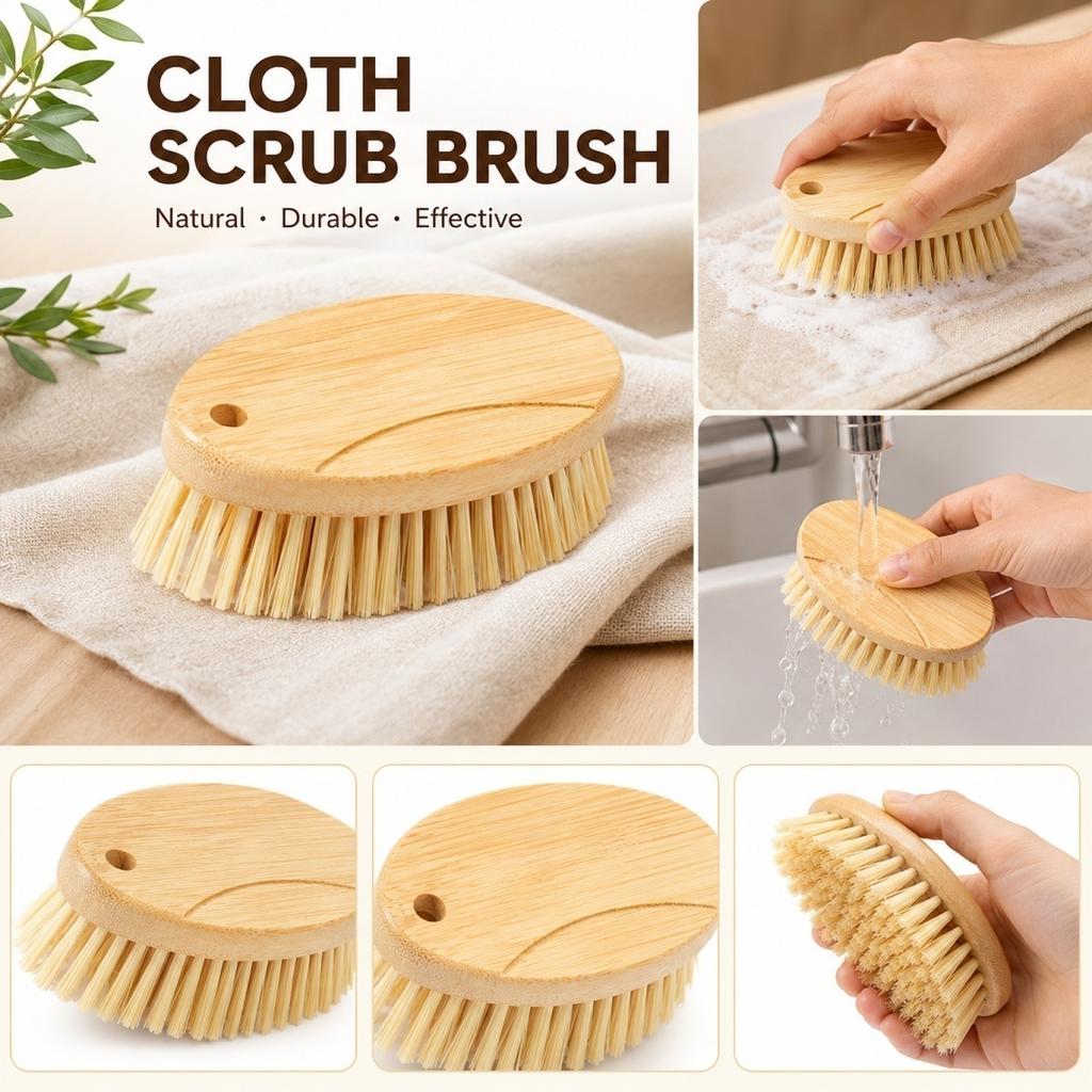 Oval Bamboo Clothes Brush with Stiff Bristles for Cleaning Garments and Fabric Surfaces Durable Natural Material Handheld Design