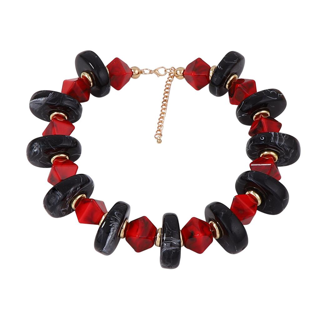 European and American retro simple casual exaggerated geometric beaded color matching necklace versatile commuter women's necklace