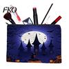 Dark Theme Zipper Bag Storage Bag, with Halloween Witch Castle Print, Large Printed Canvas Organizer Capacity Cosmetic Organizer, for Travel