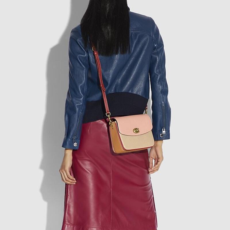 Coach Cassie 19 Color Block C Buckle Flap Leather Messenger Bag Women Bags Cherry-Blossom-Pink Beige 89088-B4SBF