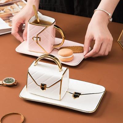 Luxury European Ceramic Coffee Cup Set – Bag Shape Mug with Saucer & Spoon
