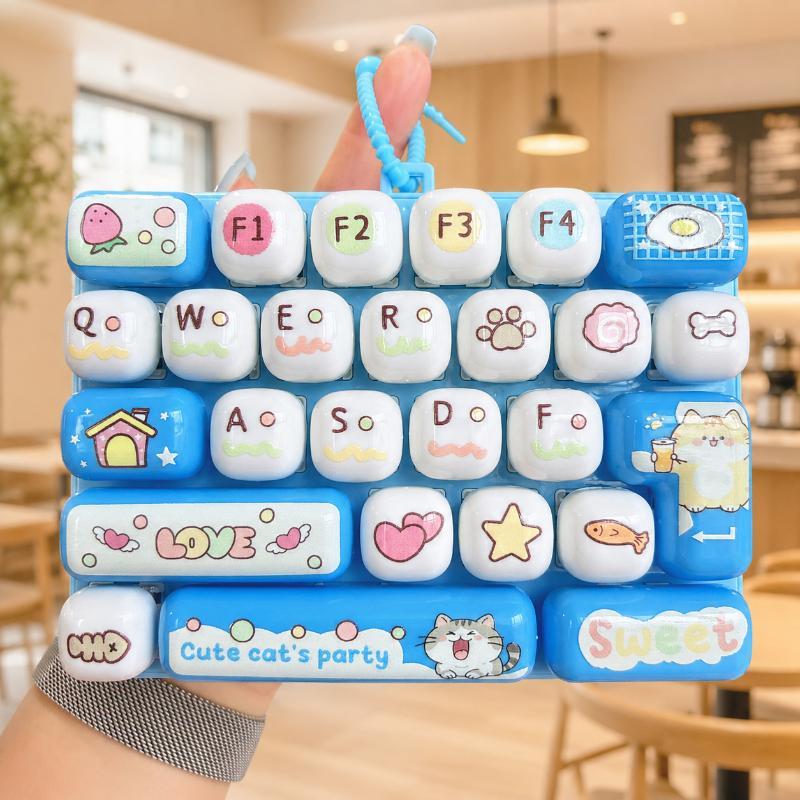Fidget Keyboard Keychain Clicker Anti Stress Mini Portable 26 Grid Keycap Sensory Toy for Home Office Travel Party Favors
