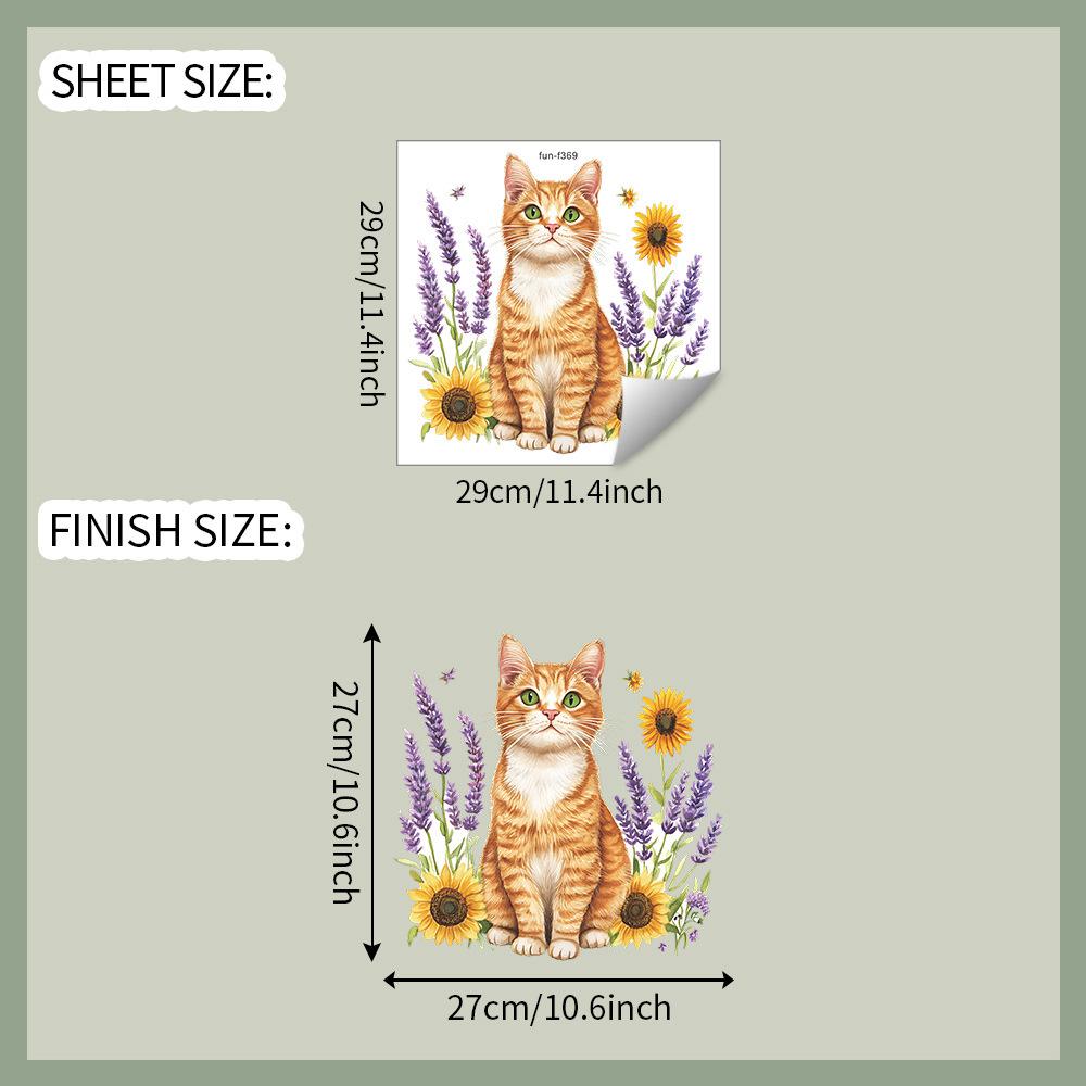 Cartoon Orange Cat Sunflower Lavender Bedroom Living Room Entrance Hall Home Beautification Wall Stickers