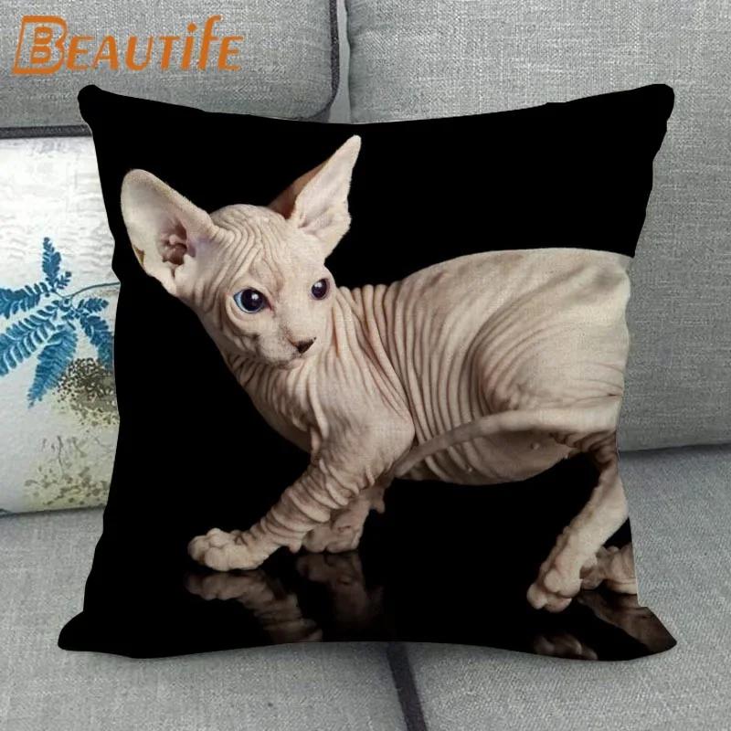45X45cm Sphynx Katze Kissenbezug Quadratisch Reißverschluss Baumwolle Leinenstoff Kissenbezüge Schlafzimmer Zuhause Dekorativ Jungen Mädchen Geschenk