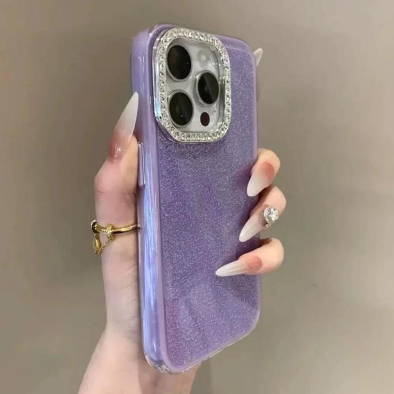 3 IN 1 Bling Glitter IMD Candy Color Phone Case For iPhone 17 16 15 14 11 Pro Max Diamond Camera Protector Shining Cover
