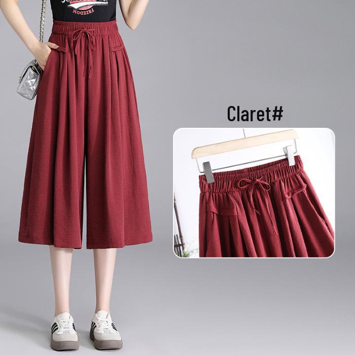 Ice Silk High-Waist Wide-Leg Cropped Pants – Summer 2025 Korean-Style Casual Loose Skirt Pants for Women