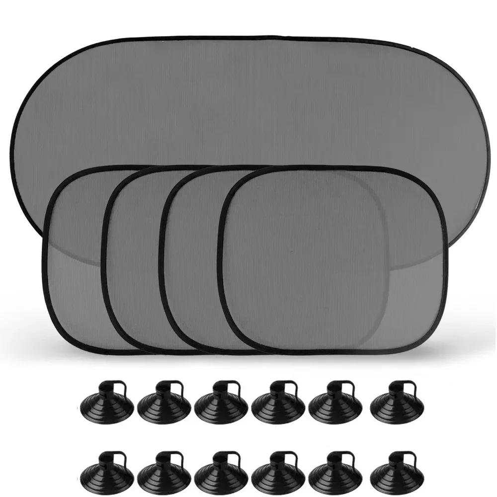 Universal Car Window Sun Shade Easy Install Black Mesh Suction Cup Sun Protection Heat Block Privacy Screen Van SUV 5PCS Amagi