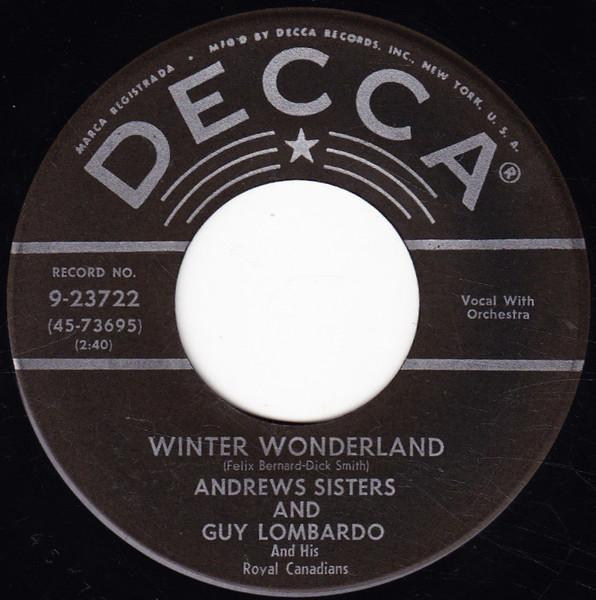 

7inch Record ANDREWS SISTERS GUY LOMBARDO HI Winter Wonderland Christmas Islan 923722 Decca 1954 US Pop Used