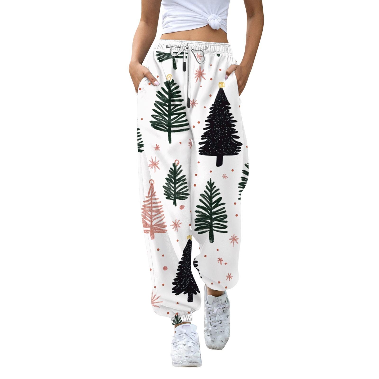 

Женские спортивные штаны с высокой талией, рождественским принтом, карманами, затягивающимися на шнурок M белый