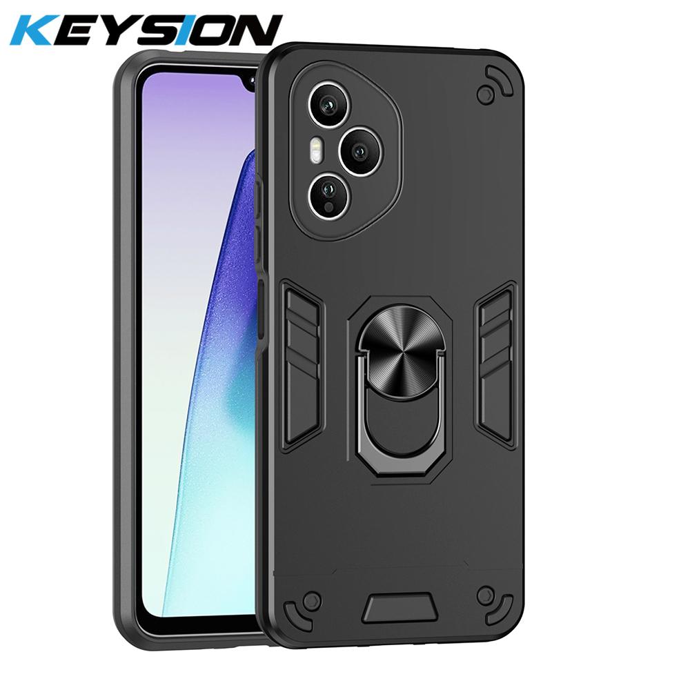 KEYSION Shockproof Armor Case for HONOR 400 Pro 5G Soft Silicone+PC Metal Ring Stand Phone Back Cover for Huawei Honor 400 5G