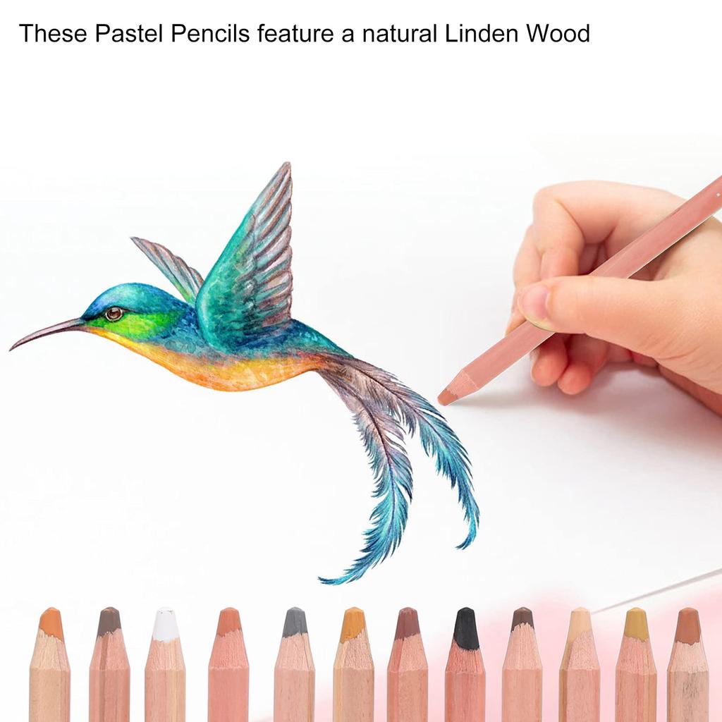 12 Zerodis Pastel Professional Color Charcoal Pencils Portrait Pastel Pencils for Layering and Pencils, Sketching, Shading, Coloring, Blending.