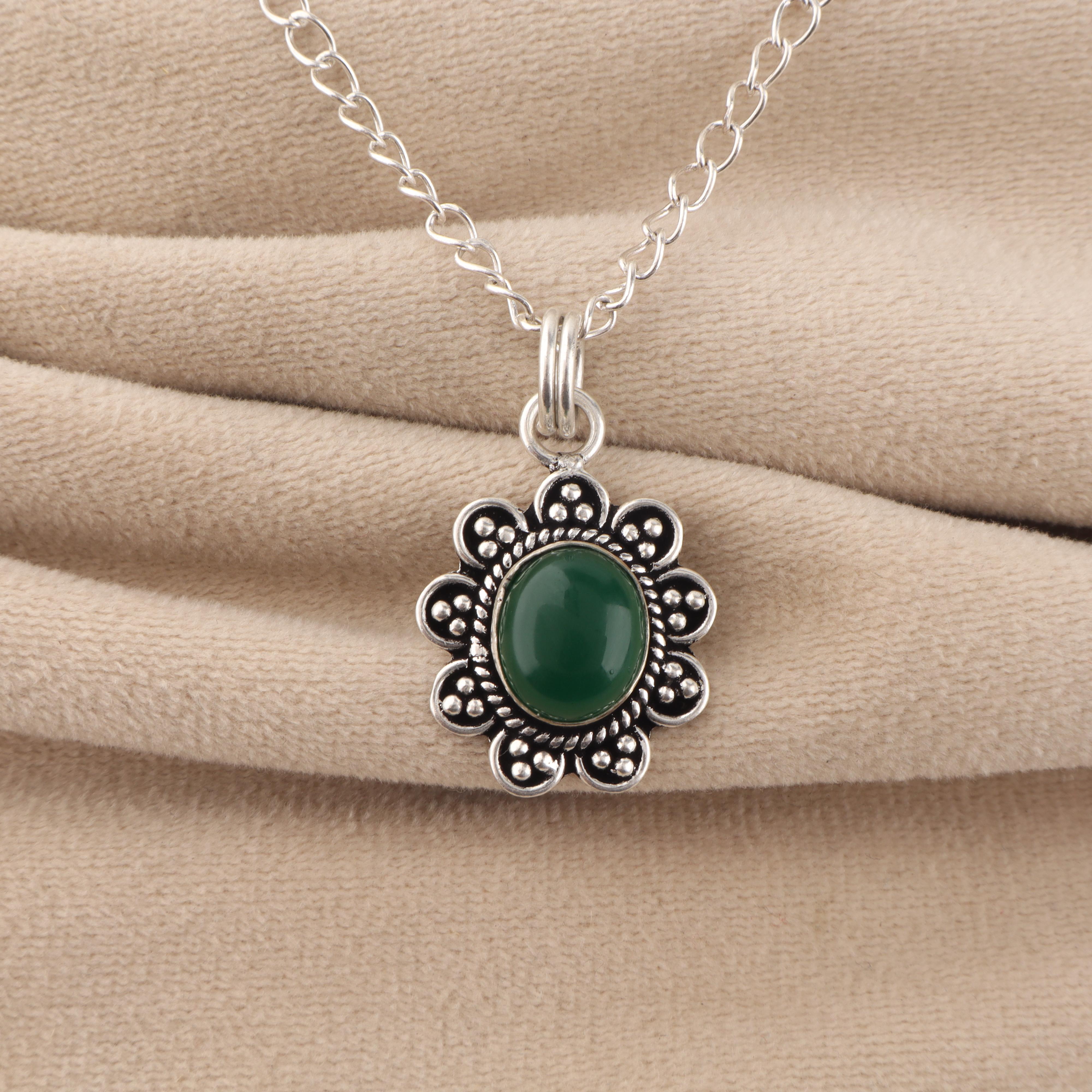 

Кабошон из зеленого оникса Драгоценный камень Серебро 925 пробы Женские украшения Подвеска ручной работы 1,37 Подарок на День святого Валентина CP-40-23