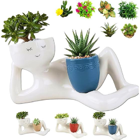 2025 NEW 3D Funny Lazy Guy Planter Pot Resin Succulent Resin Indoor Cute Character Smily Face Miniature Plant Cactus Outdoor Rocking Mini Man Little