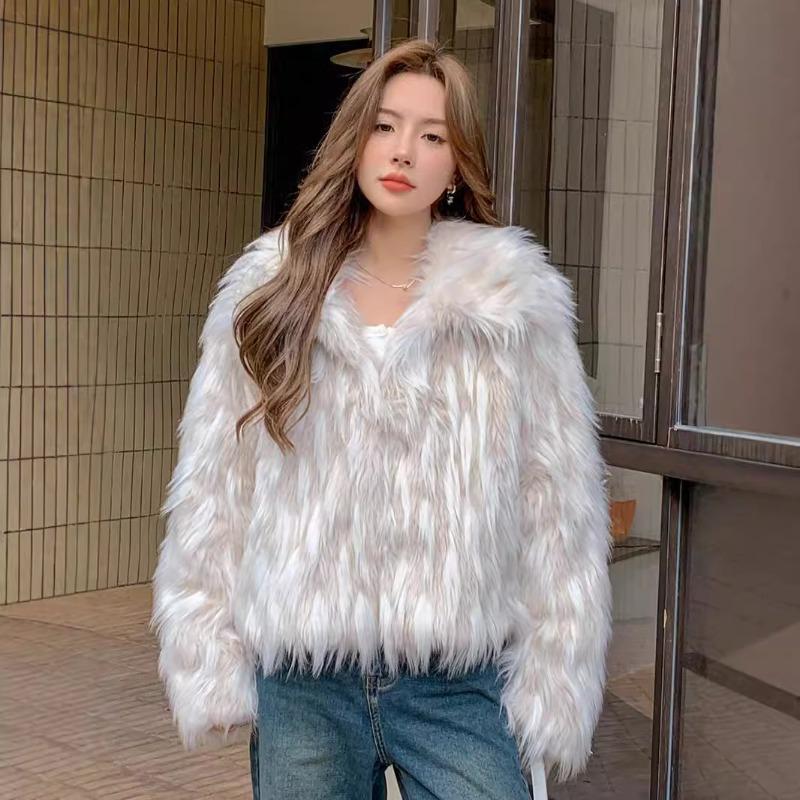 Imitation Fur Fur Jacket Winter Large Size Women's Clothing Fox Hair Color Matching Printing and Dyeing Lapel Plush Clothes