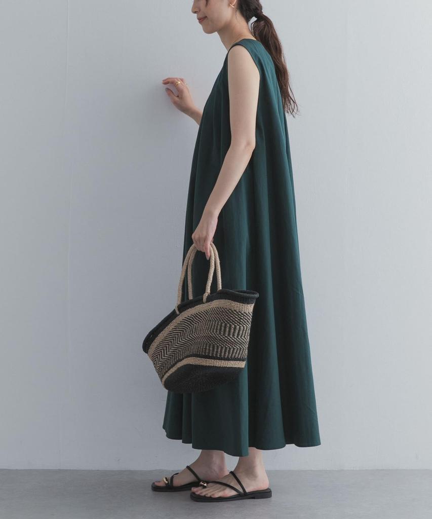Research Sleeveless Dress with Front Tucks Green Free Size [Urban Doors] Women's DR26230-2060805