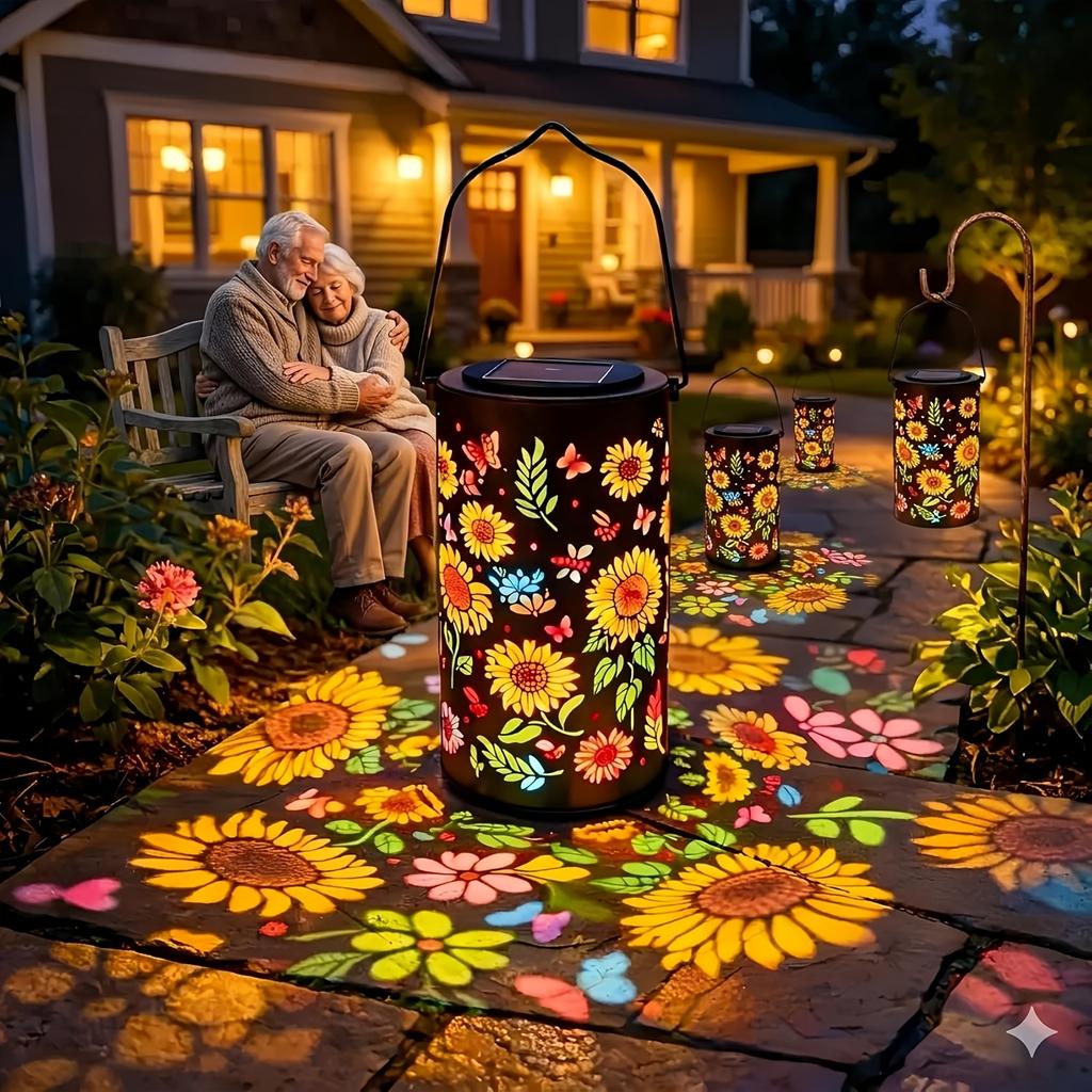 Colorful Solar Lanterns Outdoor, Garden Decor Gifts for Women Mom Grandma - LED Colorful Sunflower Solar Powered Lights Metal Hanging Lantern