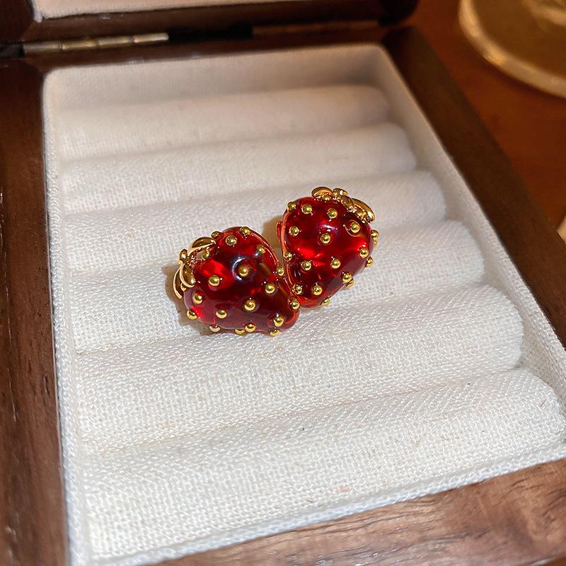 Red Drip Oil Silver Needle Round Earrings: Retro Fairy Design Fashion Ear Jewelry